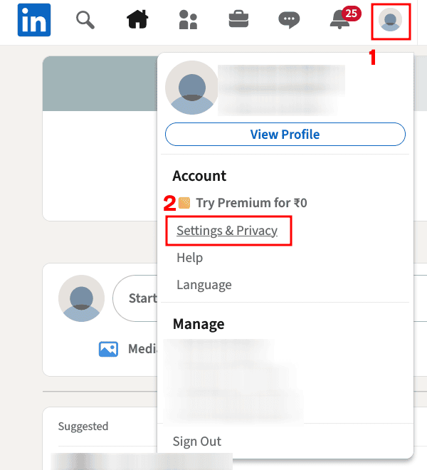 Link to Settings & Privacy on LinkedIn