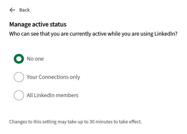 Manage active status in LinkedIn