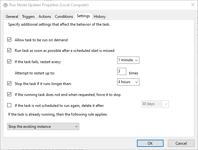 Enable some settings to ensure the task runs every week without fail