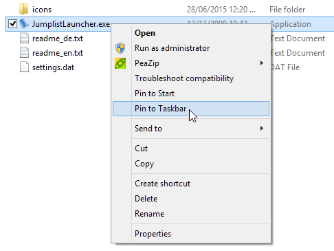 Pin Jumplist Launcher to taskbar